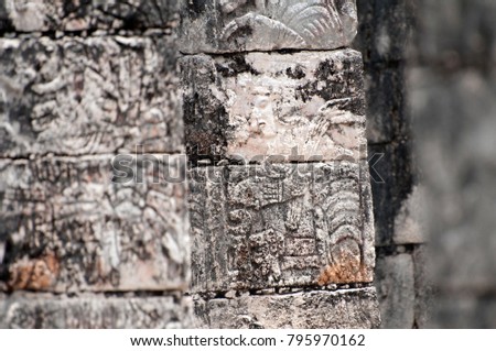 Engravings on the Pillars at Chichen Itza, One of the Greatest Mayan Centres on the Yucatán Peninsula, Mexico
