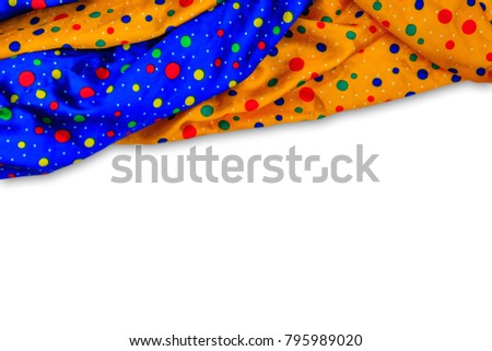 Carnival background  frame  with multicolored carnival silk fabric isolated on white