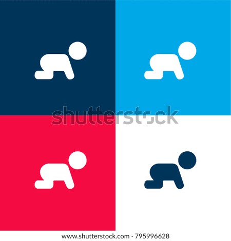 Crawling baby silhouette four color material and minimal icon logo set in red and blue
