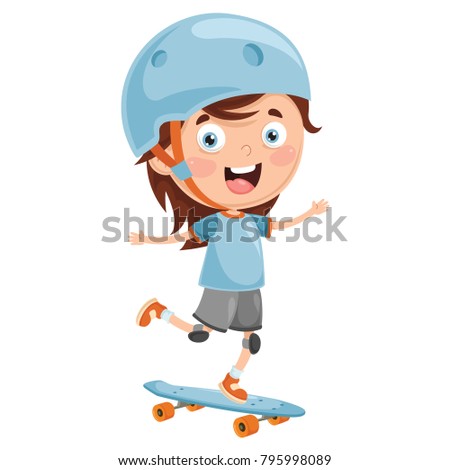 Vector Illustration Of Cartoon Kid Skateboarding