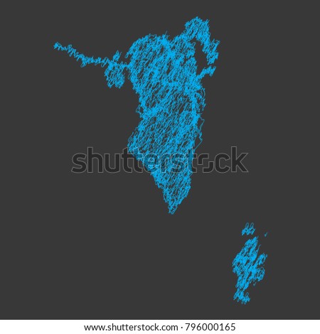 Vector Sketch Up in map, EPS 10. Map of Bahrain, blue sketch abstract background. The hand drawn map on school grid background texture. scribble pan vector illustration,