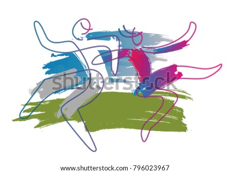 Temperamental Dance pair on a meadow.
Temperamental couple dancing on a meadow, expressive, line art stylized. Vector available.
