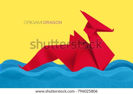 Origami red paper dragon
