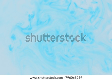 White blue abstract background on liquid, blue minimalistic background, blue pattern, light texture for designer, background preparation, stains on milk, art