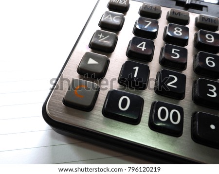 Calculator for mathematical calculations, statistics, accounting, finance, investment and education,copy space on white background.