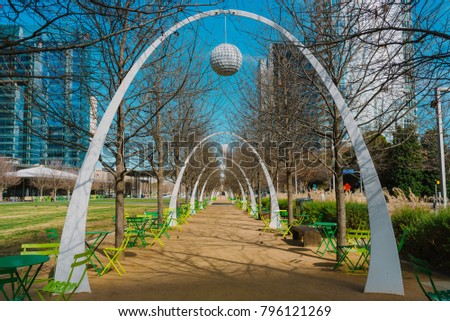 View from Klyde Warren Park, Downtown Dallas, Texas Royalty-Free Stock Photo #796121269