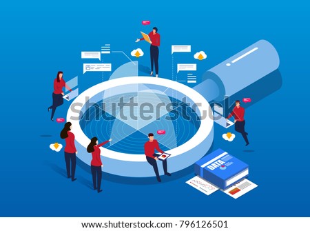 Isometric magnifying glass and Data Analysis Royalty-Free Stock Photo #796126501