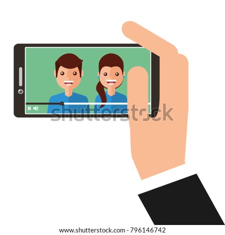 young couple happy in smartphone avatar character