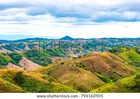 Mountains landscape green nature with beautiful sky cloudy.