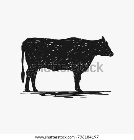 rustic cow silhouette vector isolated on white background, barbeque design element, beef design element Royalty-Free Stock Photo #796184197