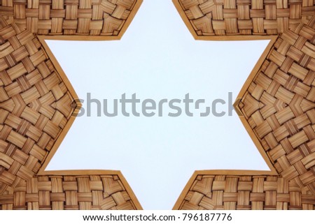 Bamboo frame weave Star shape texture on White background, copy space