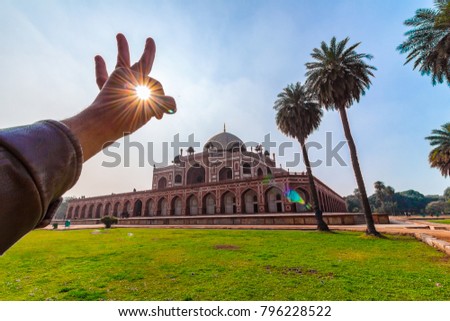 Panoramic views of the first garden-tomb on the Indian subcontinent. The Humayun's Tomb is an excellent example of Persian architecture. Located in the Nizamuddin East area of Delhi, India, Asia. Royalty-Free Stock Photo #796228522