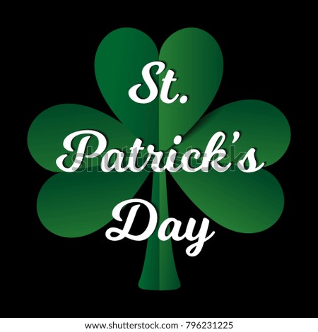 Saint Patrick's Day Card with Clover and Text. Vector Illustration. Trendy Paper Cut Style. Beautiful Holiday Greeting Decorative Design.