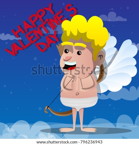 Cupid with praying hands. Vector cartoon character illustration.