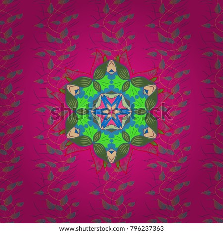 Vector illustration. Exotic pattern with palm leaves. Seamless Bright tropical background with jungle plants. Manifold leaves on magenta, green and blue colors.