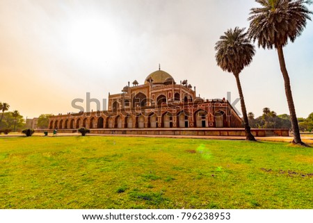 Humayun's Tomb in Delhi, India. The Humayun Tomb is also famous tourist place in Delhi. Locals also come to see this great Persian architecture marvel. Humayun Tomb is the last resting of the Emperor. Royalty-Free Stock Photo #796238953