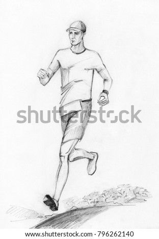 Athletic male runner running outdoor