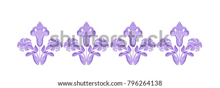 Floral pattern with fantasy flowers and leaves isolated. Vector illustration in retro style hand drawn. Embroidery design elements.