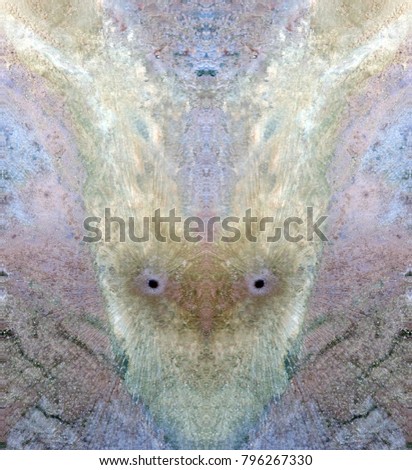the rabbit of Alice, Tribute to Dalí, abstract symmetrical vertical photograph of the deserts of Africa from the air, aerial view, abstract expressionism, mirror effect, symmetry, kaleidoscopic