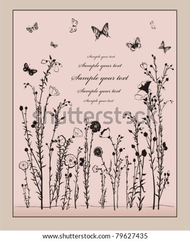 Vector floral card with butterfly