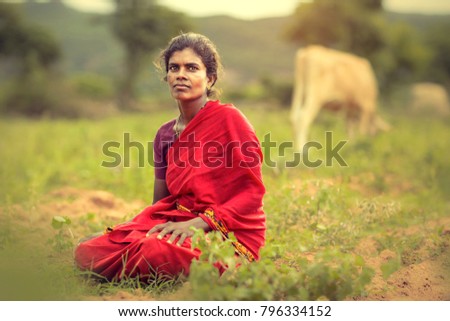 Happy face village women relaxing on farmland  