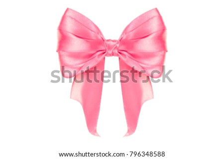 Single celebrate pink bow on white. Studio shot