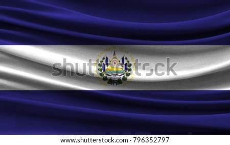 Realistic flag of El Salvador on the wavy surface of fabric