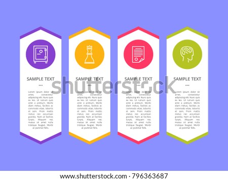 Infographic elements with frames, with pointed ends, icons and text sample, easy to edit, human and chess figure, isolated on vector illustration