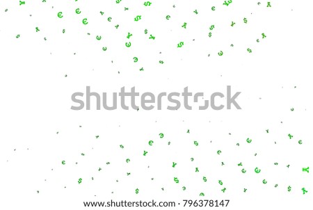 Light Green vector layout with banking symbols. Abstract illustration with colored financial digital symbols. The pattern can be used as ads, poster, banner for payments.