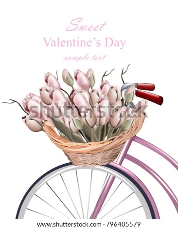 Sweet Valentine day card with tulip flowers Vector realistic