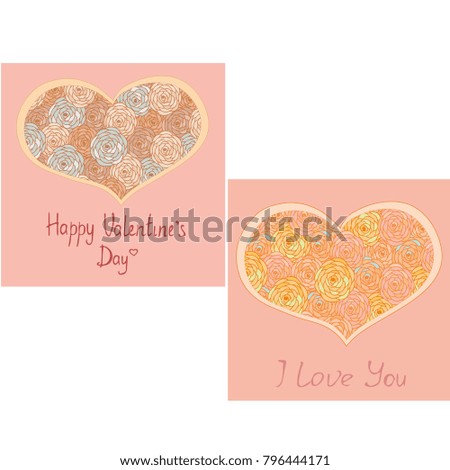 Set of postcards for St. Valentine's Day with text i love you and happy valentine's day vector illustration