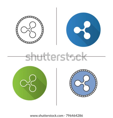 Ripple coin icon. Flat design, linear and color styles. Cryptocurrency. Isolated raster illustrations