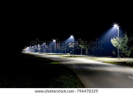 night empty road with modern LED street lights Royalty-Free Stock Photo #796478329
