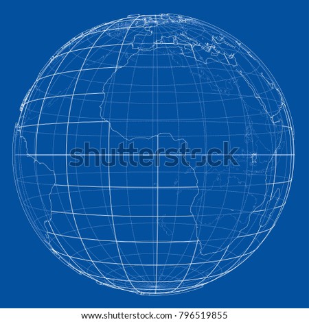 Globe contour. Vector EPS10 format, rendering of 3d