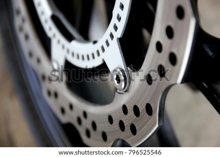 closeup disc break big bike motorcycle