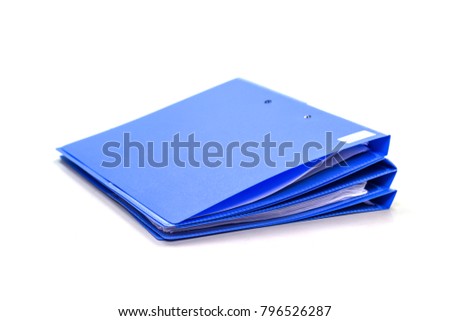 Blue file folder with documents and documents. retention of contracts. isolated white background