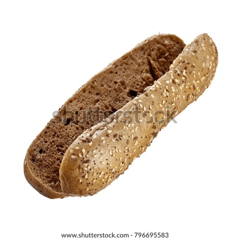 Whole grains hot dog bread cut
