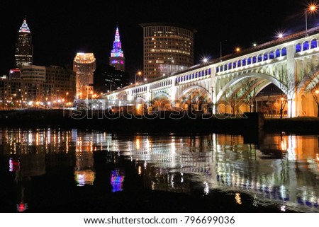 Downtown Cleveland skyline at night