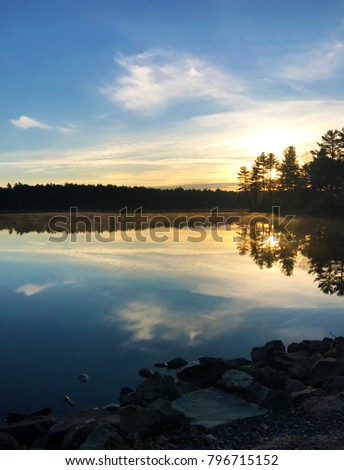 A oudoor image of a lake at sunset