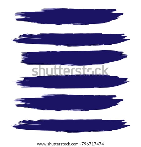Set of Hand Painted Dark Blue Brush Strokes. Vector Grunge Brushes. Vector Frame For Text Modern Art Graphics For Hipsters. Dirty Artistic Creative Design Elements. Perfect For Logo, Banner.