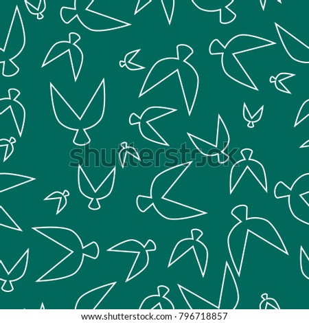 Flocked Wallpaper. Seamless Pattern of Birds in Ethnic Style. Flock Pattern. Birds Pattern for Textiles, Banner, Pouring, Surface Textures, Wrapping Paper, Tile. Vector Ornamental Background. 