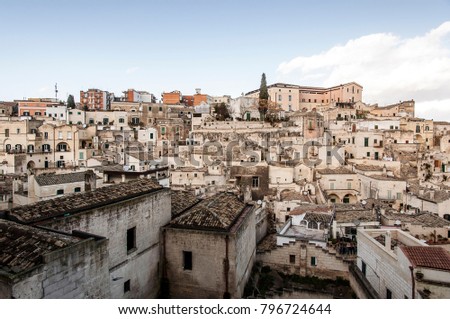 overview of matera overlooking the rooftops. Matera_Italy