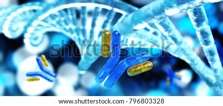 antibody and DNA helix, 3D rendering
