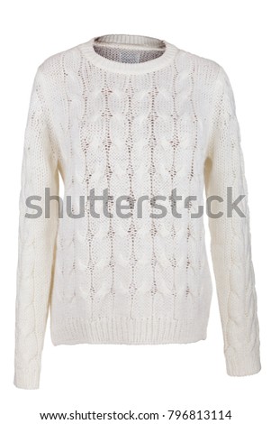 White knitted sweater isolated on a white background 