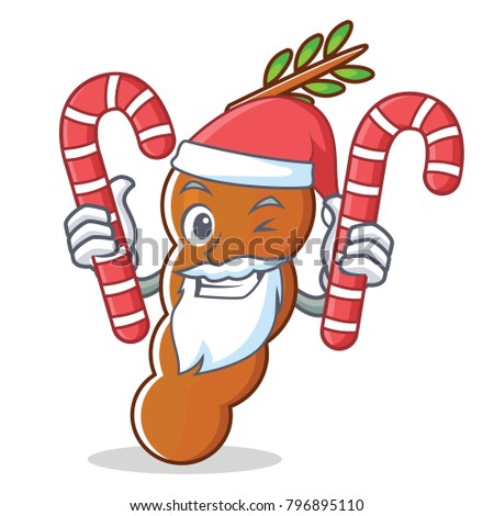 Santa with candy tamarind mascot cartoon style