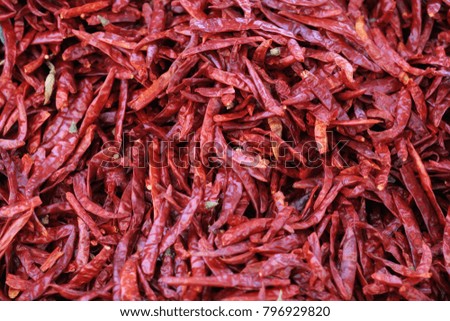 Red chillies in the market in Thailand.