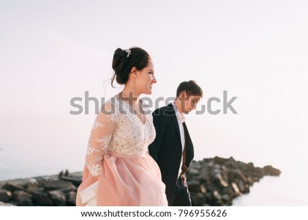 modern wedding in the mountains in Sochi and the sea, a wedding in a European style 
