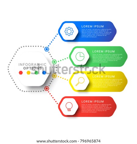 simple four steps design layout infographic template with hexagonal elements. business process diagram for brochure, banner, annual report and presentation