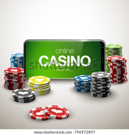 illustration Online Poker casino banner with a mobile phone, chips, playing cards and dice. Marketing Luxury Banner Jackpot Online Casino