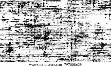 Halftone Grunge Dotted Strokes and Stripes Texture. Vintage Dirty Dotted Seamless Pattern. Polka Dots Style Texture. Noise Fashion Print Design Background.